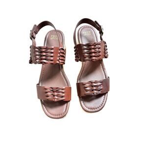 Frye & Co Woven Leather Platform Sandals Brown Size 10 Boho Cork Wedge